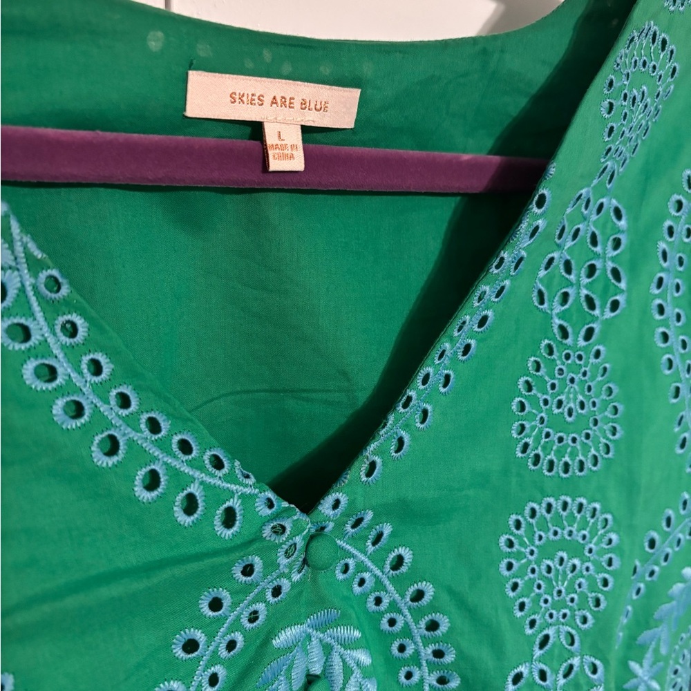 Skies Are Blue Green Eyelet Peplum - Picture 3 of 4